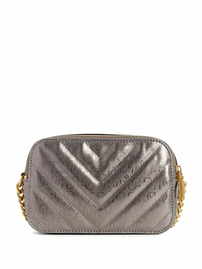 Jania Metallic Quilted Camera Crossbody Pewter Handbags GUESS Women Jania Metallic Quilted Camera Crossbody Pewter Handbags GUESS Women