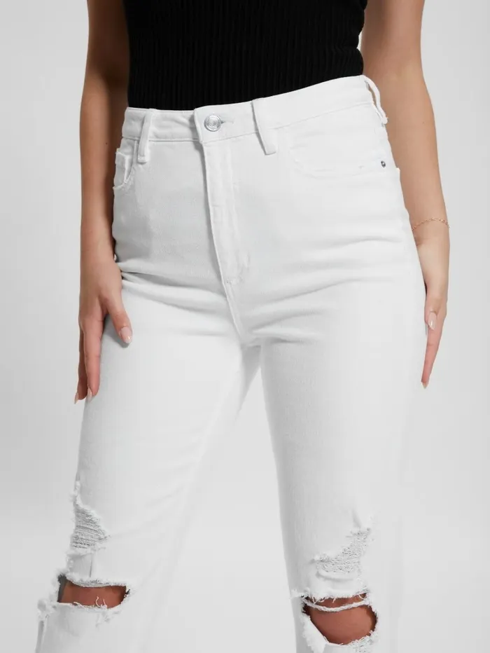 Jeans and Denim Women Destroyed Mom Jeans Pure White Multi GUESS