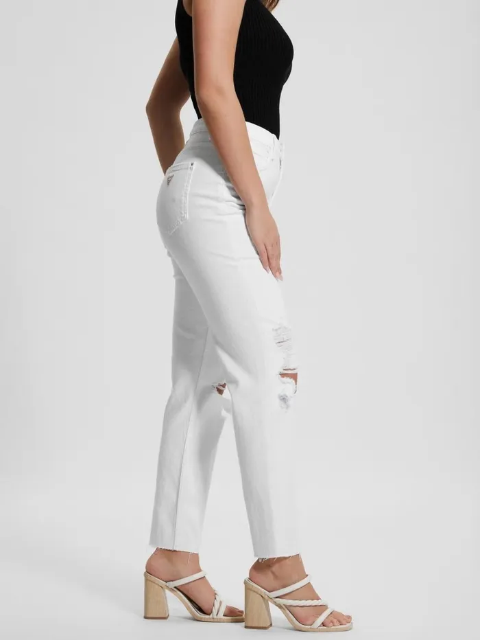 Jeans and Denim Women Destroyed Mom Jeans Pure White Multi GUESS