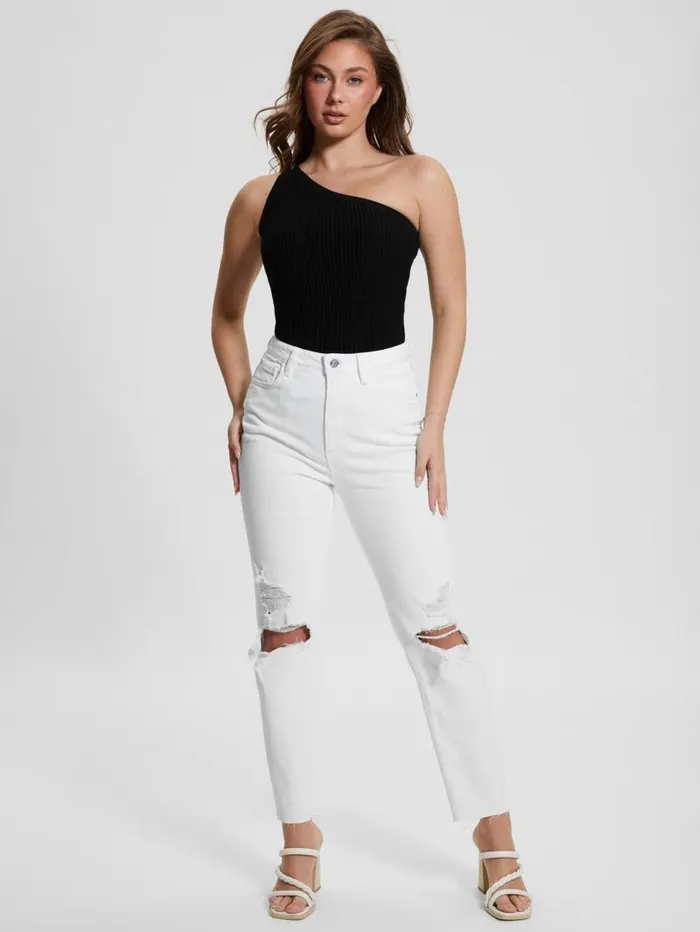 Jeans and Denim Women Destroyed Mom Jeans Pure White Multi GUESS