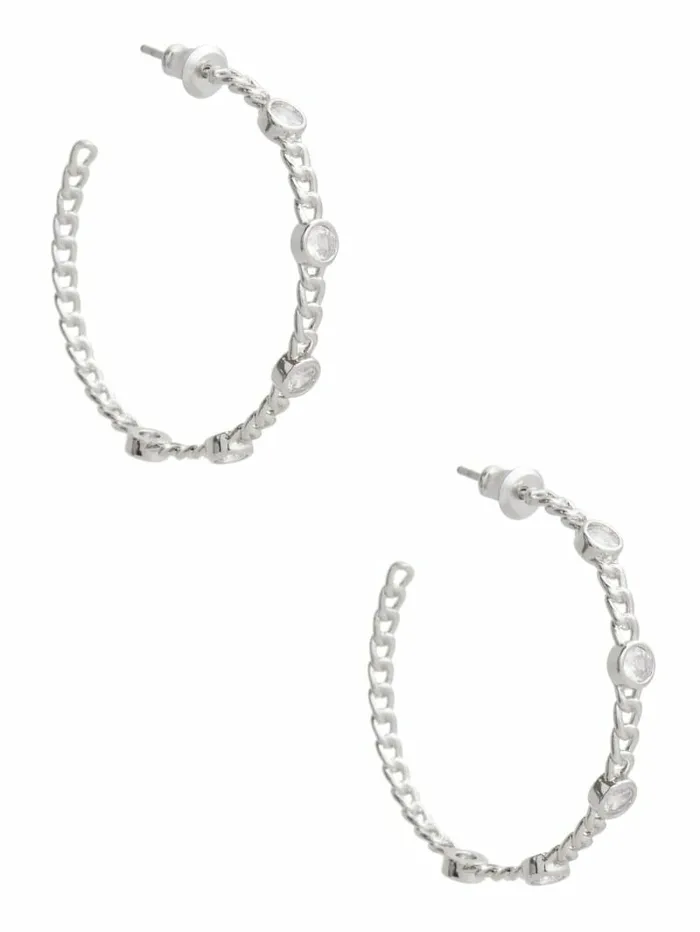 Jewelry GUESS Women SilverTone Crystal Chain Hoop Earrings Silver Jewelry GUESS Women SilverTone Crystal Chain Hoop Earrings Silver