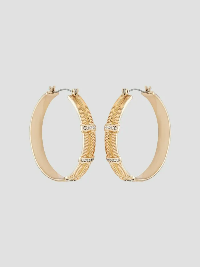 Jewelry GUESS Women Textured GoldTone and Crystal Hoop Earrings SilverGold