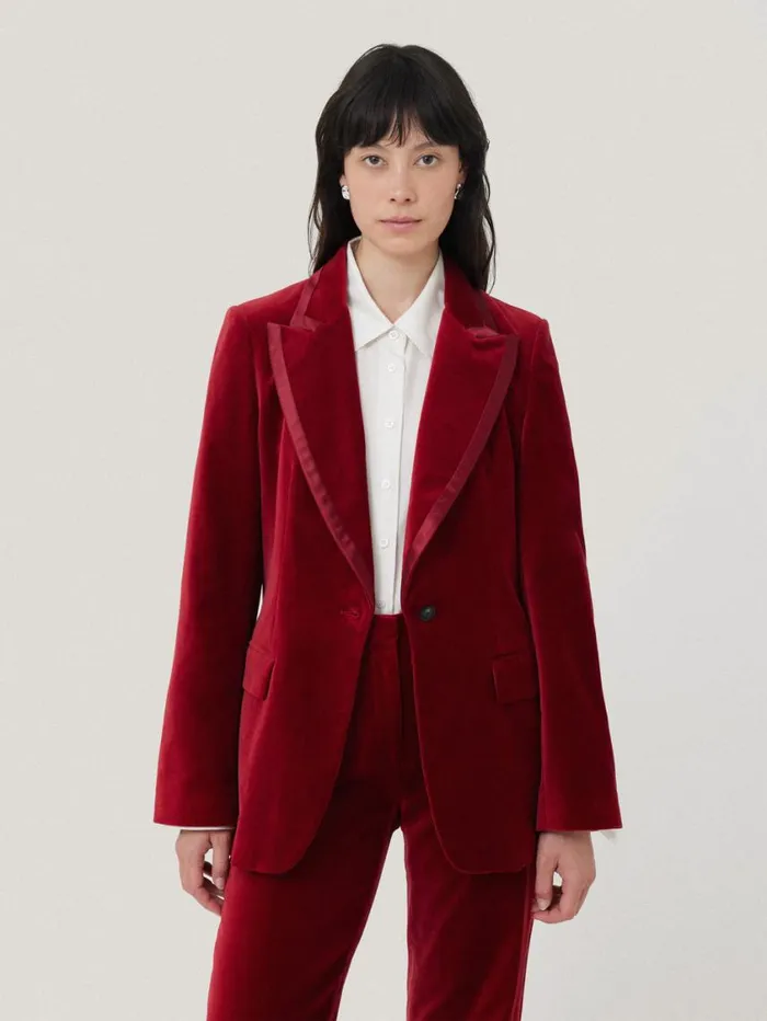 Jigsaw Ashby Velvet Blazer Red Women Coords