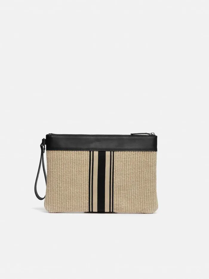 Jigsaw Athena Stripe Woven Pouch Natural Women Bags