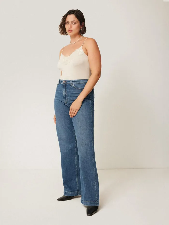 Jigsaw Balfour Long Wide Leg Jean Vintage Mid Blue Women Denim