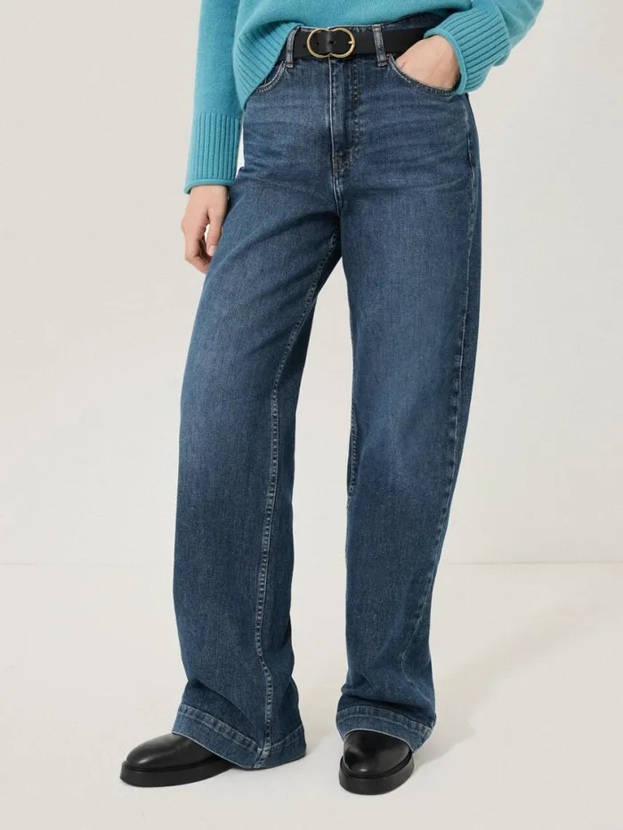 Jigsaw Balfour Long Wide Leg Jean Vintage Mid Blue Women Denim