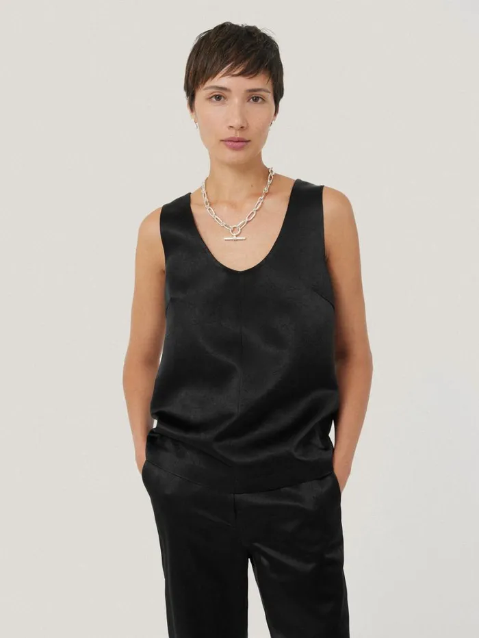 Jigsaw Bonded Satin Tank Top Black Women Party