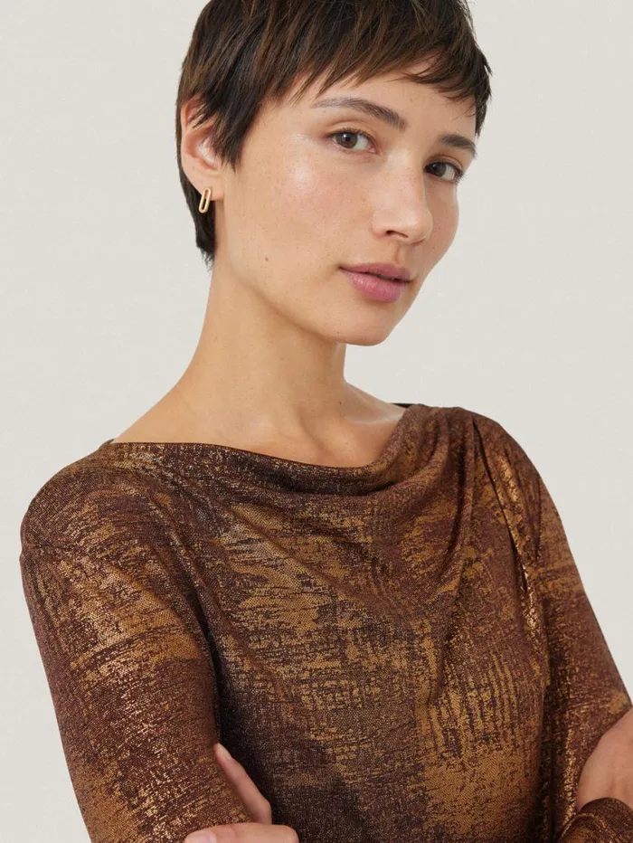 Jigsaw Brushed Bronze Cowl Top Bronze Women Shirts and Tops