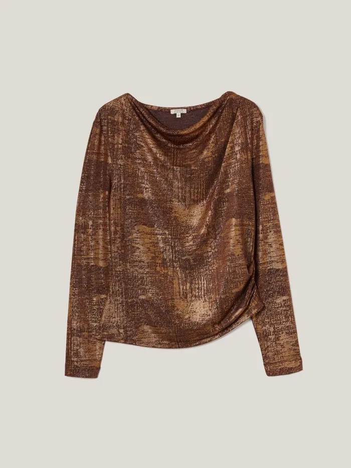 Jigsaw Brushed Bronze Cowl Top Bronze Women Shirts and Tops