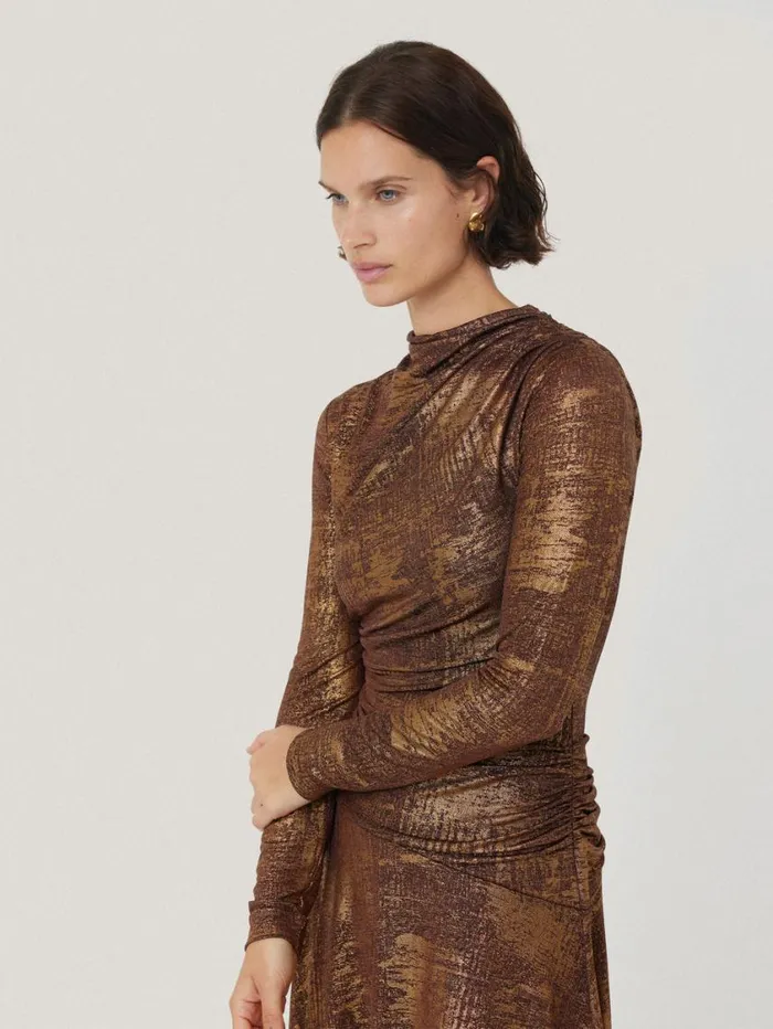 Jigsaw Brushed Bronze Draped Dress Bronze Women Dresses and Jumpsuits
