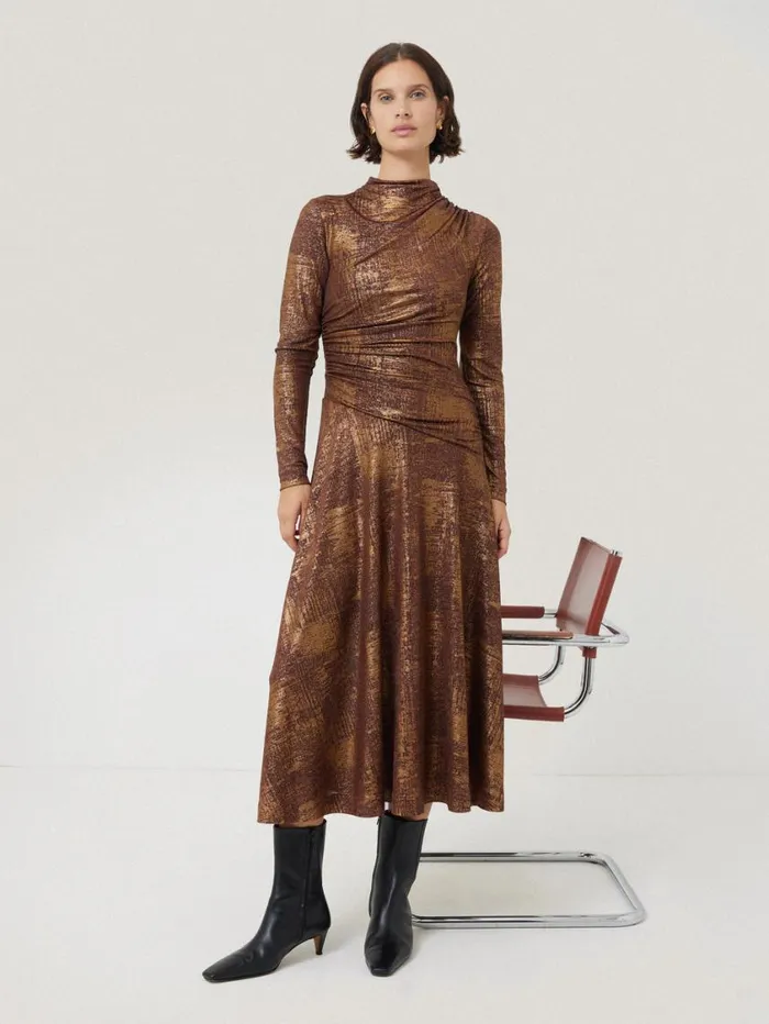 Jigsaw Brushed Bronze Draped Dress Bronze Women Dresses and Jumpsuits