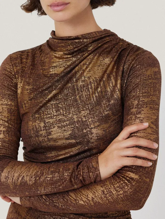 Jigsaw Brushed Bronze Draped Dress Bronze Women Dresses and Jumpsuits