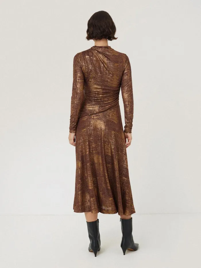 Jigsaw Brushed Bronze Draped Dress Bronze Women Dresses and Jumpsuits