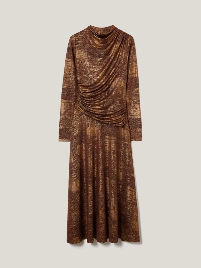 Jigsaw Brushed Bronze Draped Dress Bronze Women Dresses and Jumpsuits