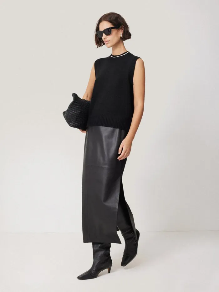 Jigsaw Cashmere Crew Neck Tank Black Women Knitwear and Cashmere