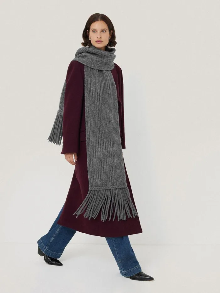 Jigsaw Chunky Fringed Scarf Grey Women Ponchos and Scarves