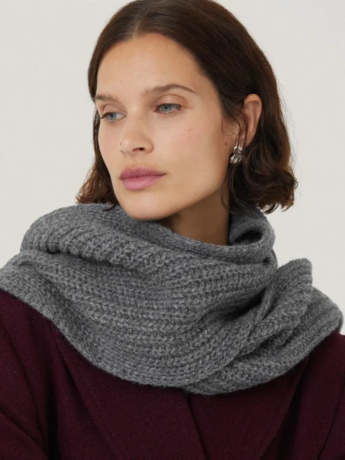 Jigsaw Chunky Fringed Scarf Grey Women Ponchos and Scarves