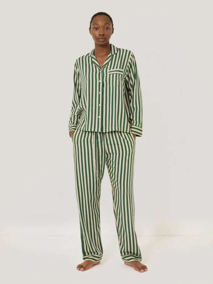 Jigsaw Classic Stripe Pyjama Green Women Pyjamas and Loungewear