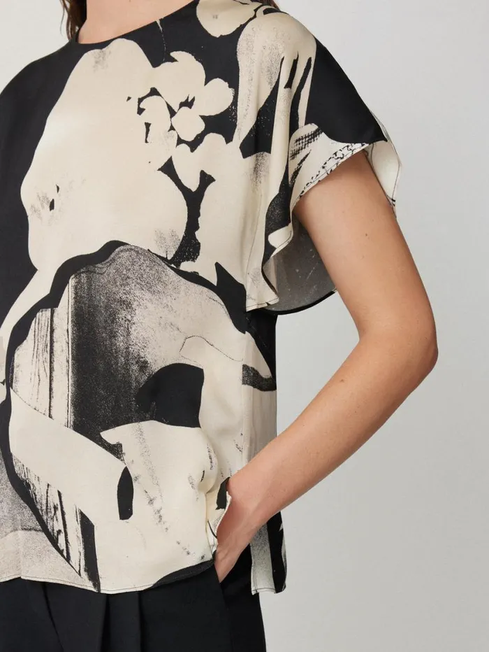 Jigsaw Collage Print Drape Top Monochrome Women Shirts and Tops