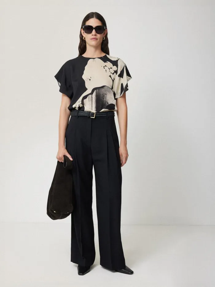 Jigsaw Collage Print Drape Top Monochrome Women Shirts and Tops