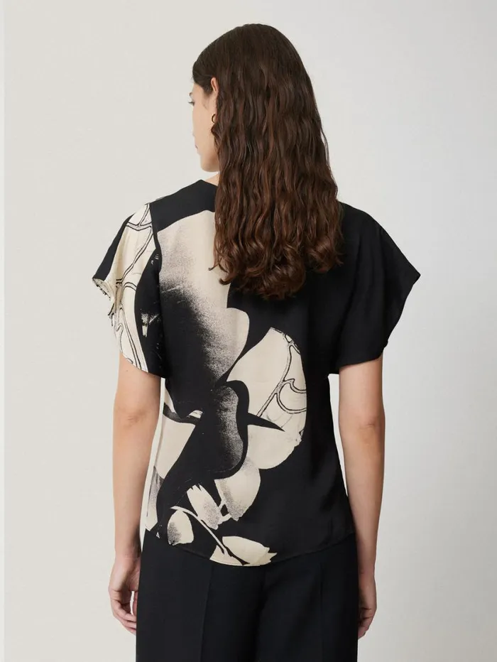 Jigsaw Collage Print Drape Top Monochrome Women Shirts and Tops
