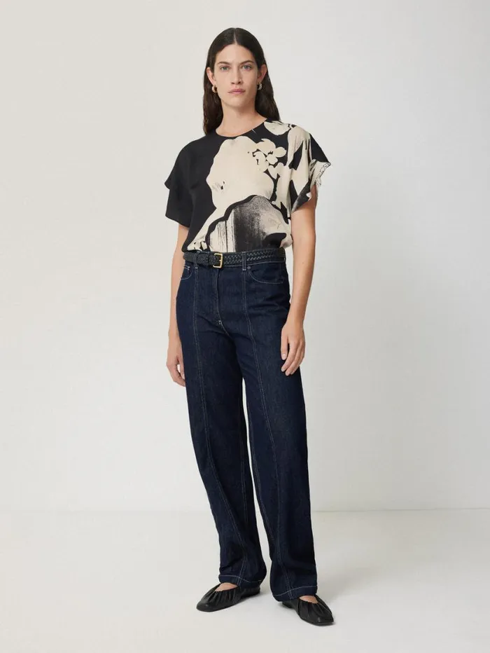 Jigsaw Collage Print Drape Top Monochrome Women Shirts and Tops