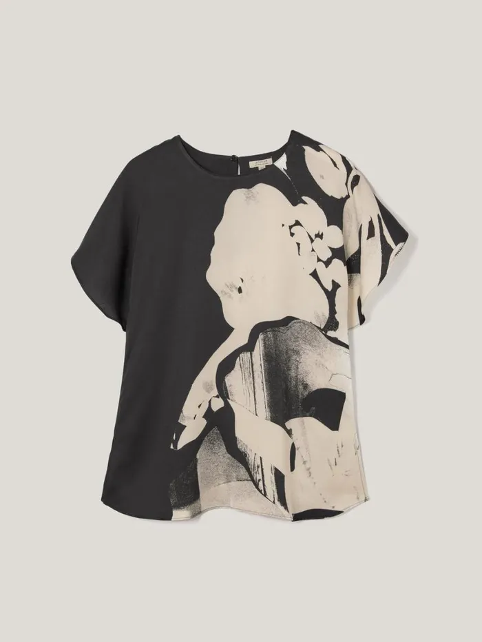 Jigsaw Collage Print Drape Top Monochrome Women Shirts and Tops