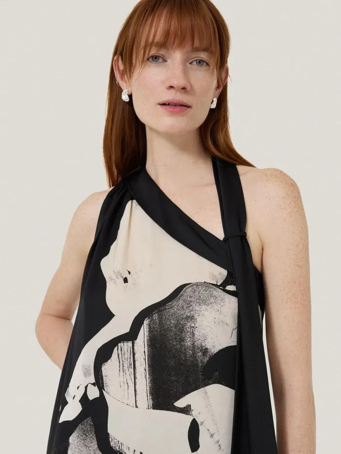 Jigsaw Collage Print Scarf Dress Monochrome Women Dresses and Jumpsuits