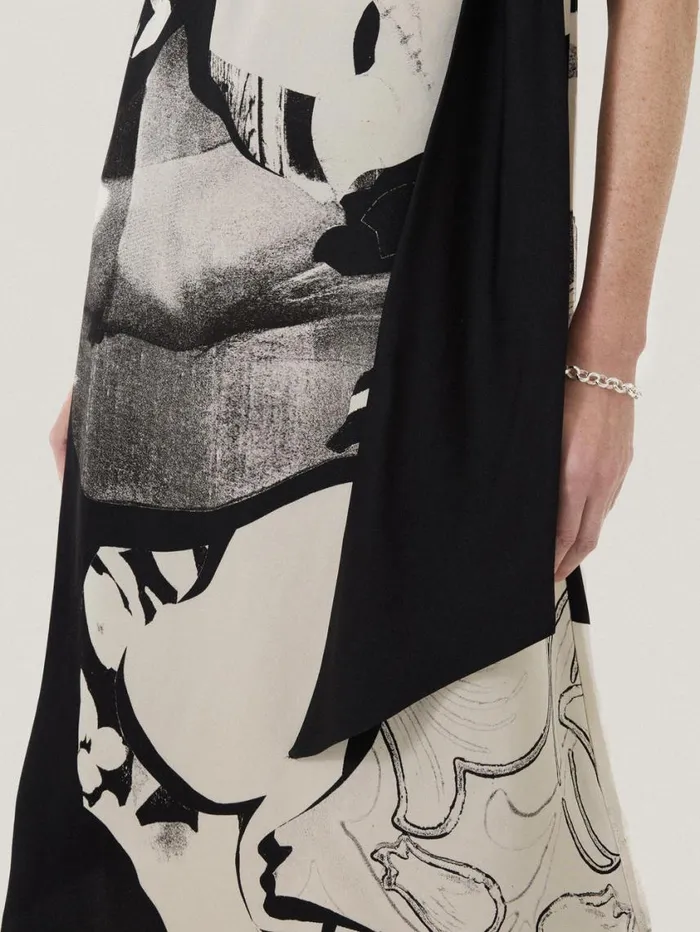 Jigsaw Collage Print Scarf Dress Monochrome Women Dresses and Jumpsuits