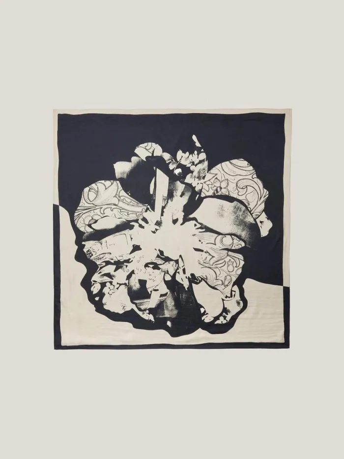 Jigsaw Collage Silk Twill Scarf Monochrome Women Ponchos and Scarves