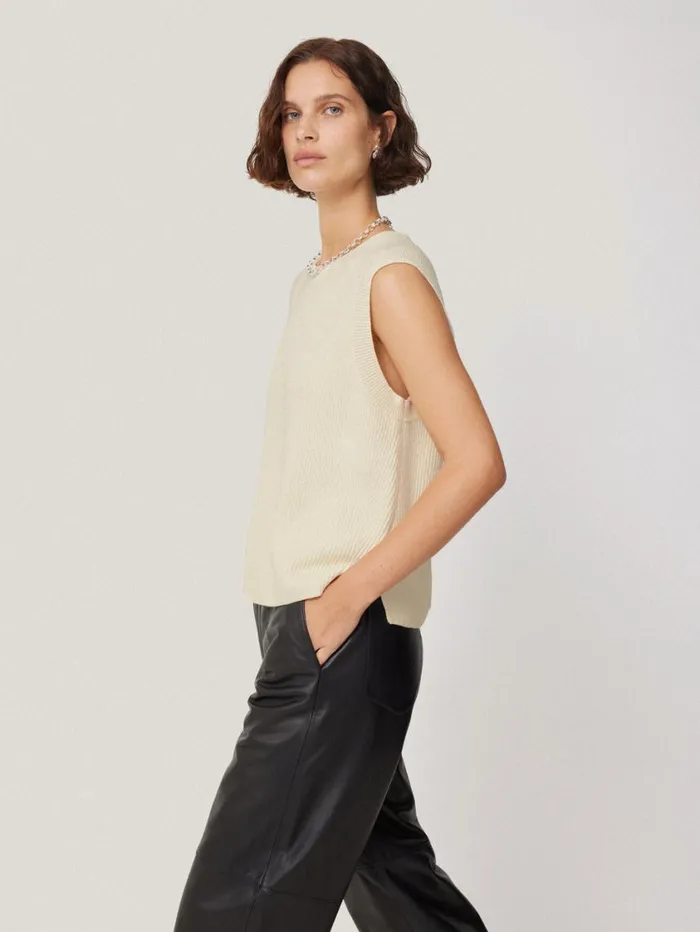 Jigsaw Cotton Blend Crew Tank Ivory Women Knitwear and Cashmere