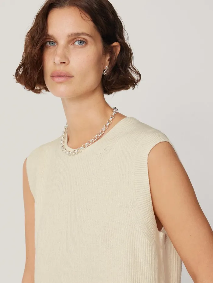 Jigsaw Cotton Blend Crew Tank Ivory Women Knitwear and Cashmere