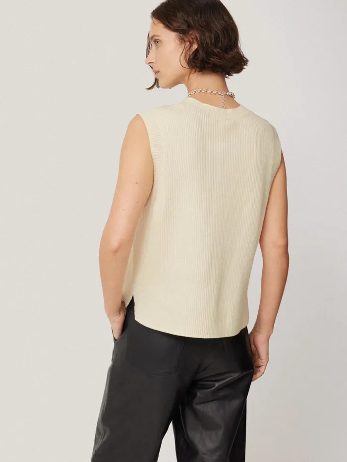 Jigsaw Cotton Blend Crew Tank Ivory Women Knitwear and Cashmere