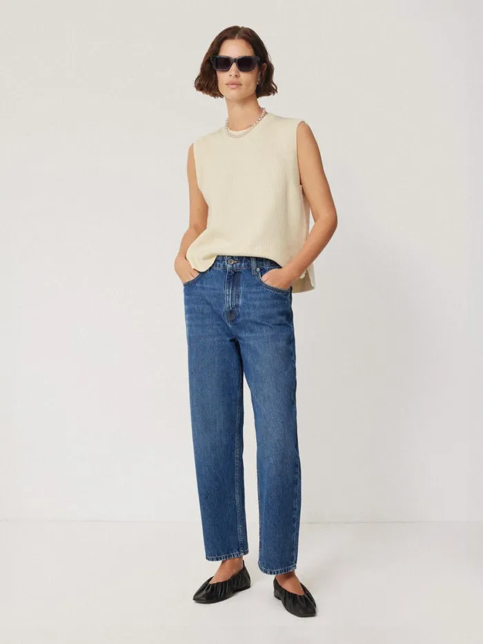 Jigsaw Cotton Blend Crew Tank Ivory Women Knitwear and Cashmere