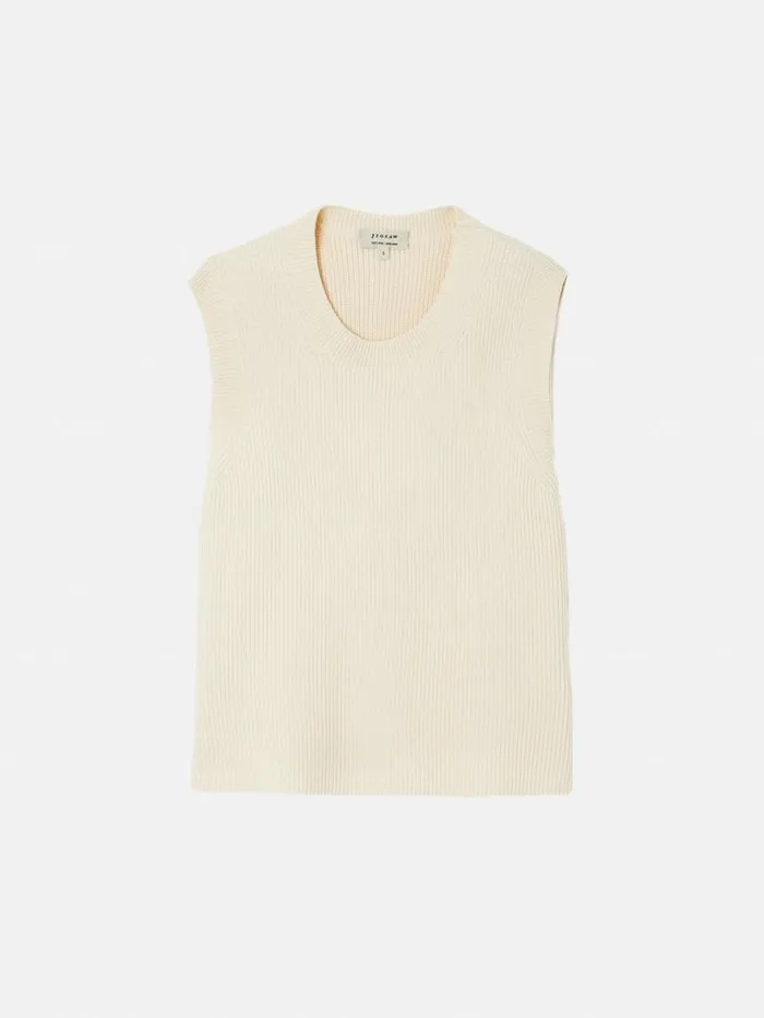 Jigsaw Cotton Blend Crew Tank Ivory Women Knitwear and Cashmere