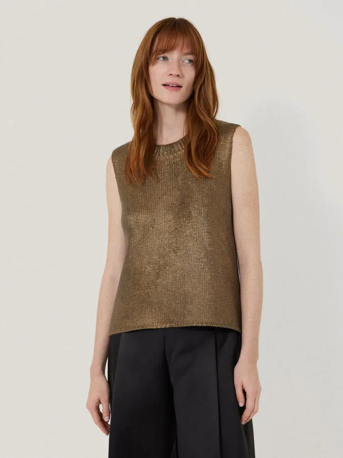 Jigsaw Cotton Metallic Crew Tank Gold Women Party