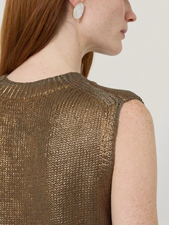 Jigsaw Cotton Metallic Crew Tank Gold Women Party