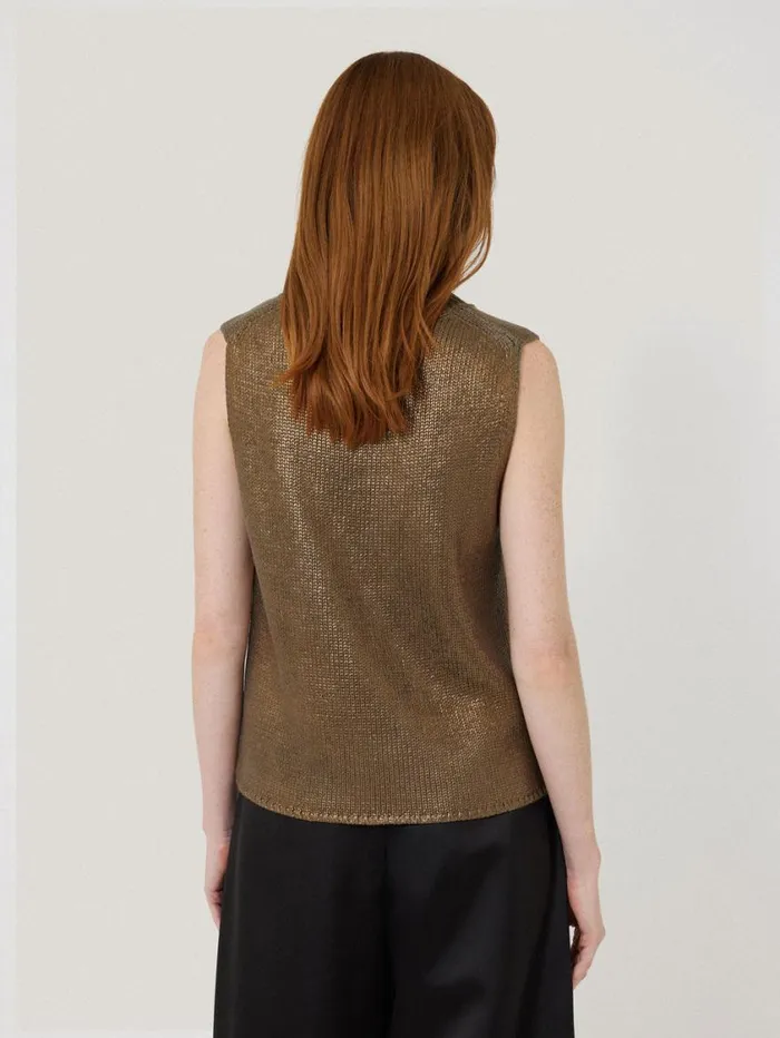 Jigsaw Cotton Metallic Crew Tank Gold Women Party