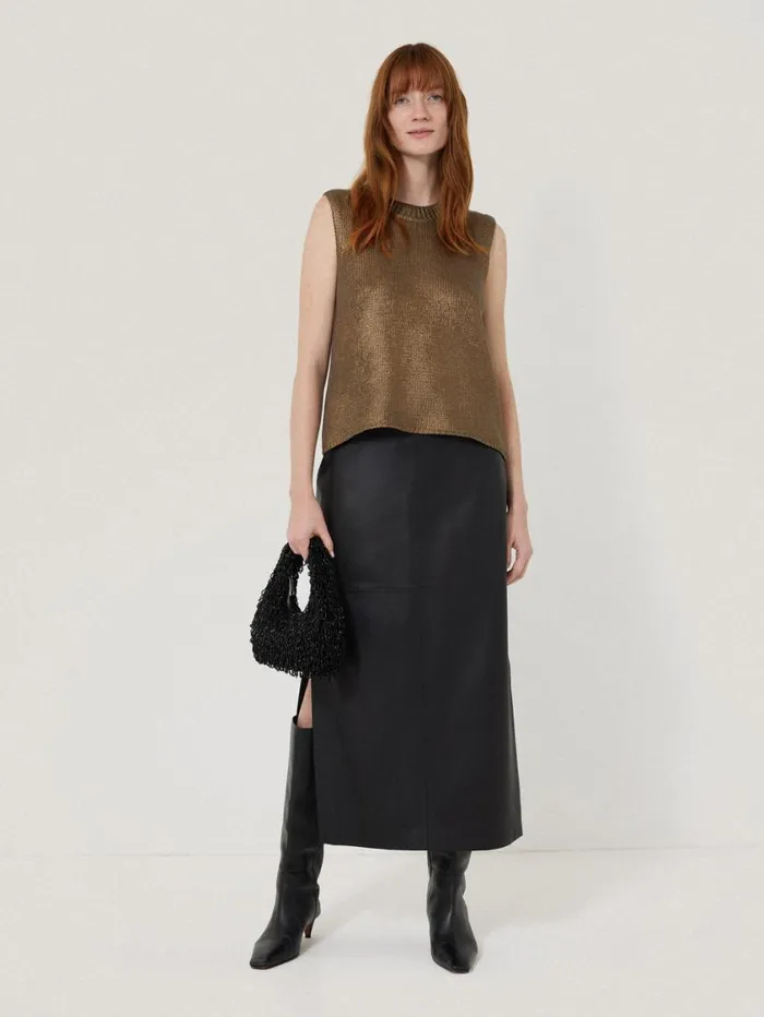 Jigsaw Cotton Metallic Crew Tank Gold Women Party