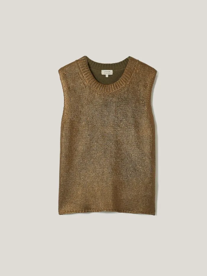 Jigsaw Cotton Metallic Crew Tank Gold Women Party