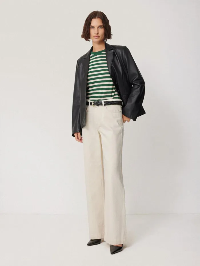 Jigsaw Cotton Slub Stripe Long Sleeve Tee Green Women Shirts and Tops