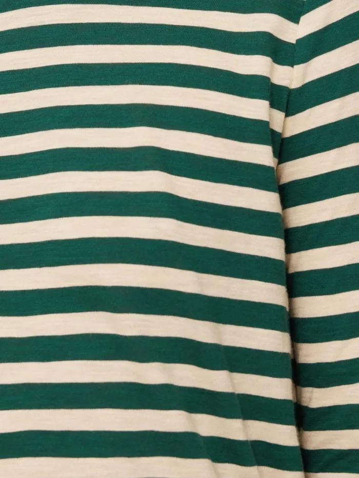Jigsaw Cotton Slub Stripe Long Sleeve Tee Green Women Shirts and Tops