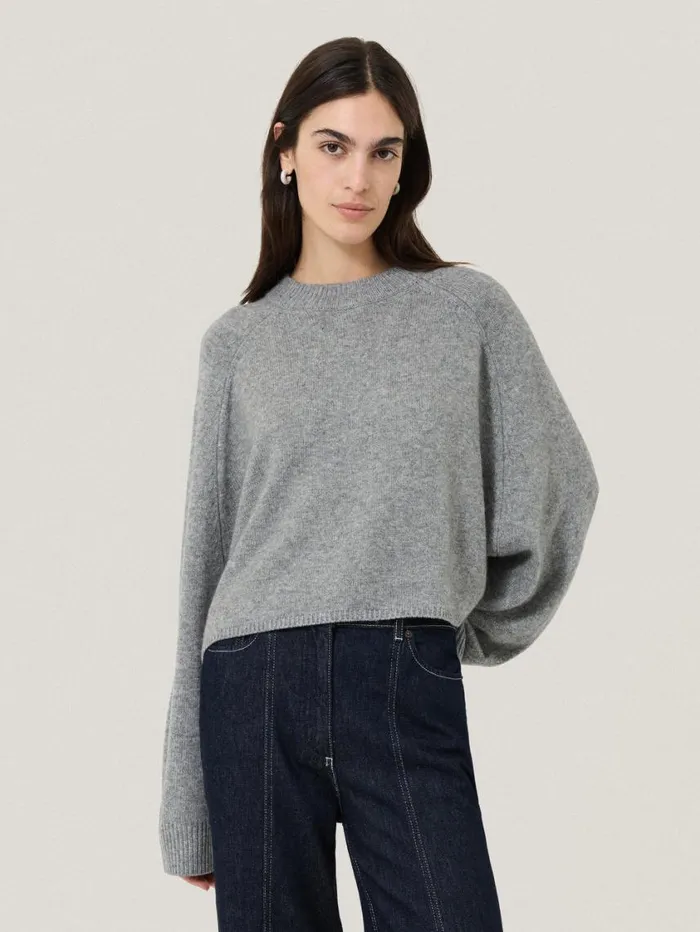 Jigsaw Crew Neck Poncho Jumper Grey Women Ponchos and Scarves