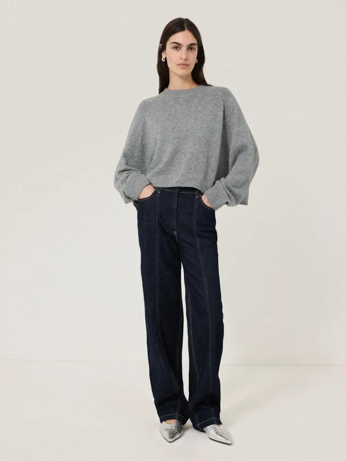 Jigsaw Crew Neck Poncho Jumper Grey Women Ponchos and Scarves