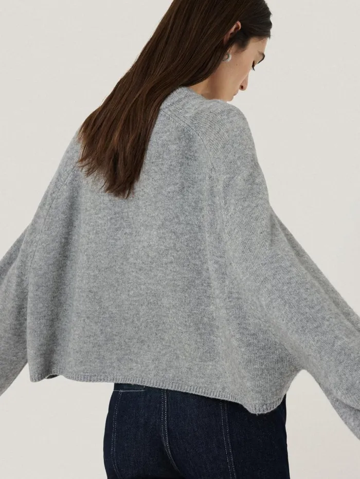 Jigsaw Crew Neck Poncho Jumper Grey Women Ponchos and Scarves