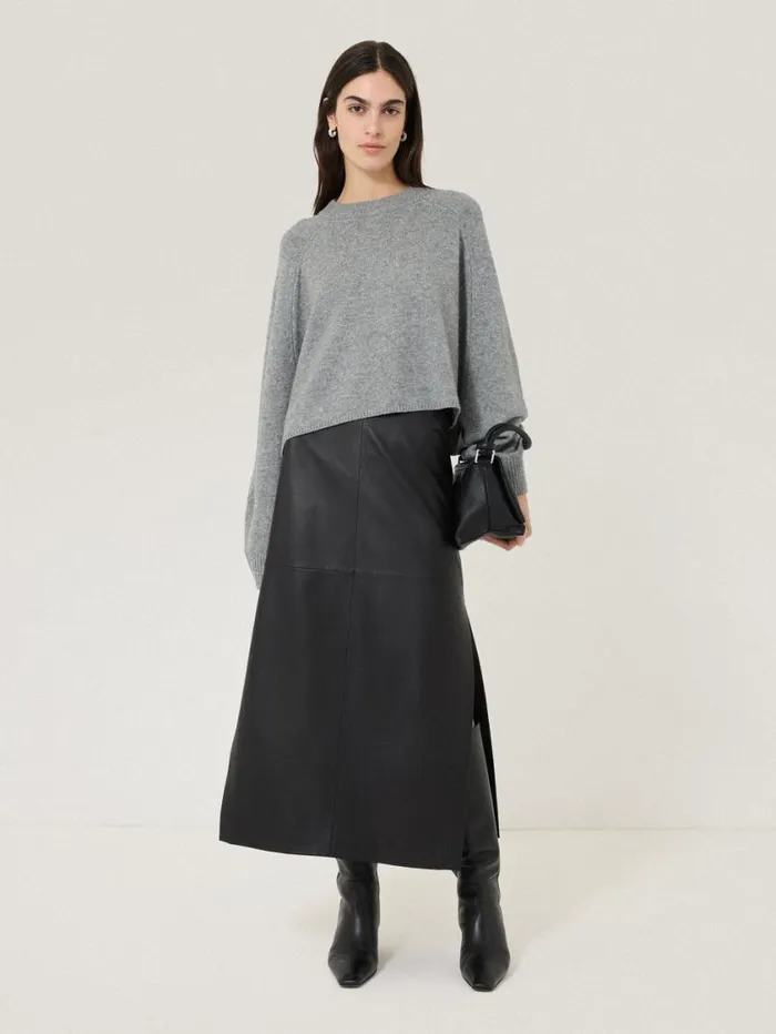Jigsaw Crew Neck Poncho Jumper Grey Women Ponchos and Scarves