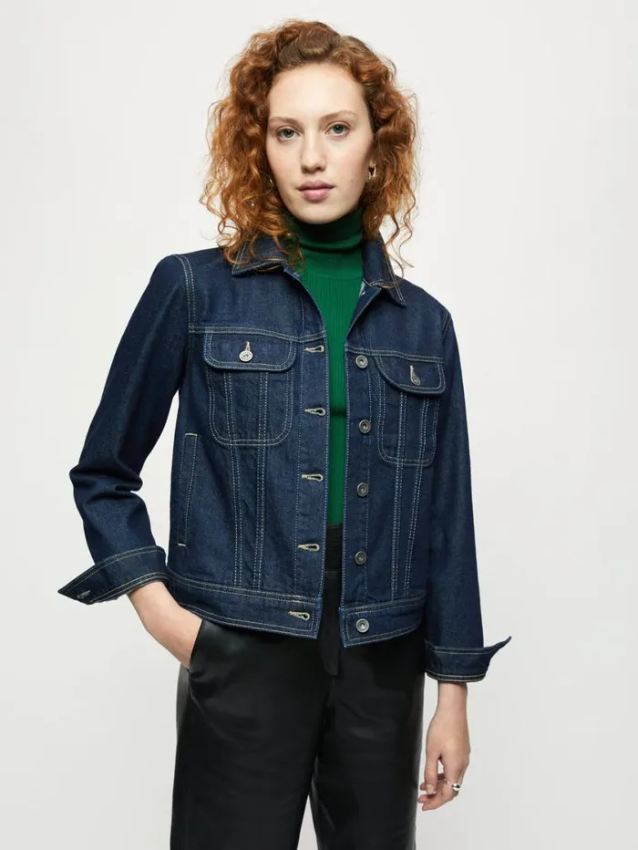 Jigsaw Denim Trucker Jacket Indigo Women Denim