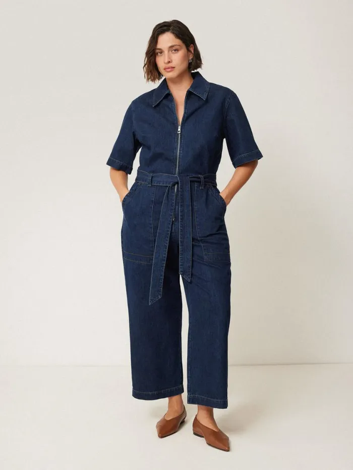 Jigsaw Denim Zip Front Jumpsuit Indigo Women Denim