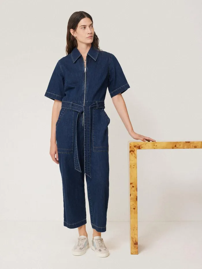 Jigsaw Denim Zip Front Jumpsuit Indigo Women Denim