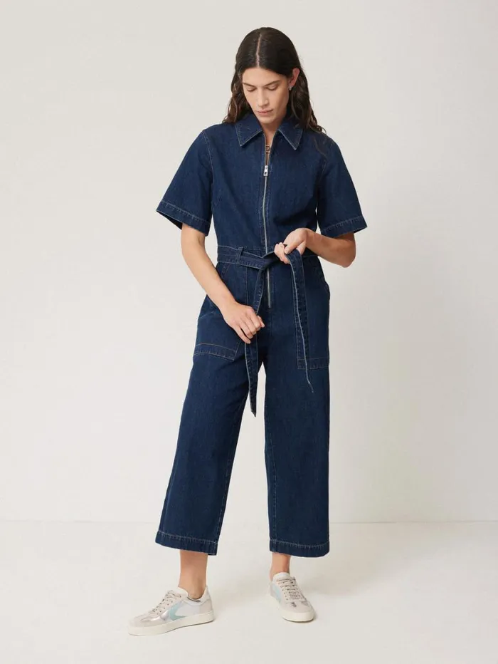 Jigsaw Denim Zip Front Jumpsuit Indigo Women Denim
